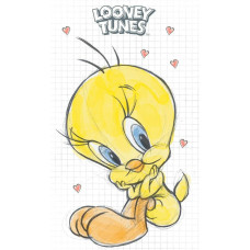 Bērnudārza dvielis 30x50 Looney Tunes Kanarek Tweety 7730 balts dzeltens bērnu kokvilnas roku dvielis