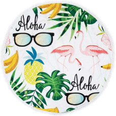 Boho 17 Aloha Holiday Round pludmales segas dvielis 150 cm mikrošķiedra 250g/m2 ananāsu flamingo brilles palmu lapas