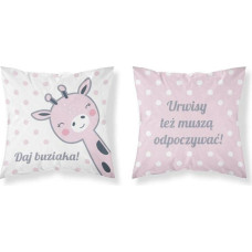 Kokvilnas spilvendrāna 40x40 3444 B Rozā žirafe Dod man skūpstu.