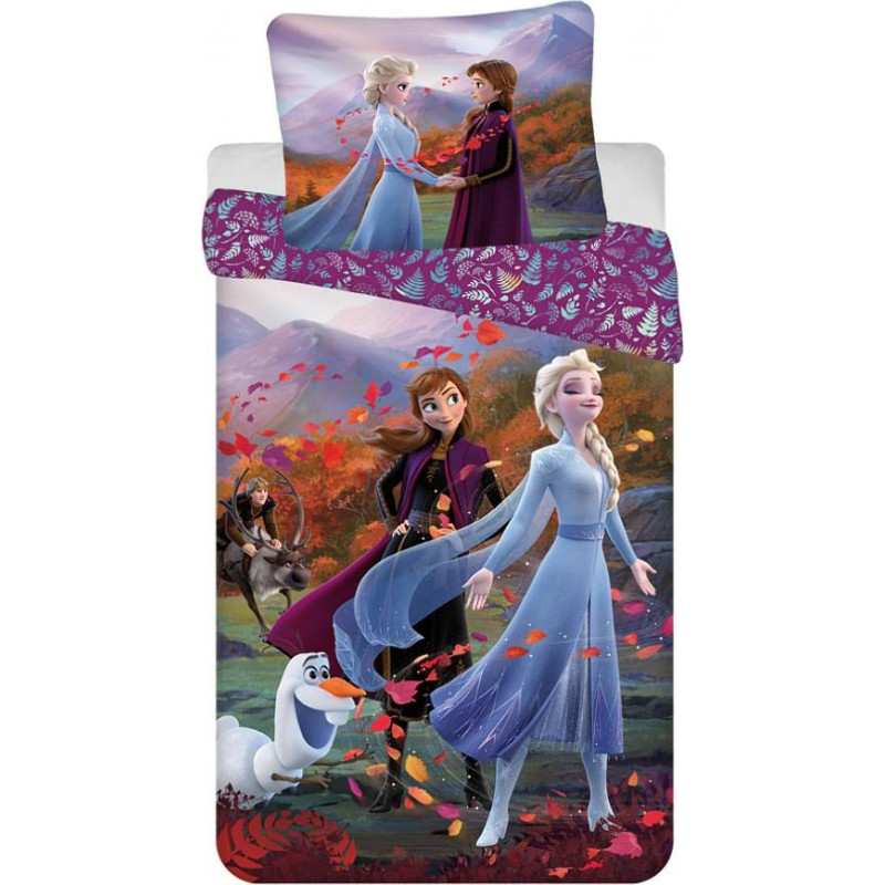 Kokvilnas gultas veļa 140x200 Frozen 2 Frozen 8100 Anna Elsa Olaf vēja spilvendrānā 70x90