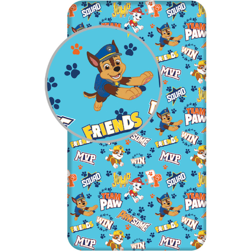 Kokvilnas palags 90x200 Paw Patrol Paw Chase Rubble Marshall blue 4275 bērniem