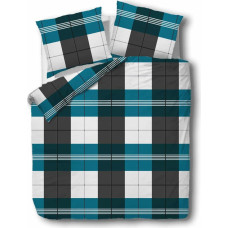 Flaneļa gultas veļa 140x200 Režģis 31485/1 tirkīzs tumši melns balts