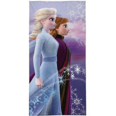 Pludmales dvielis 70x140 Frozen 03 Frozen Anna un Elsa 2641 kokvilnas bērnu sniegpārsliņas