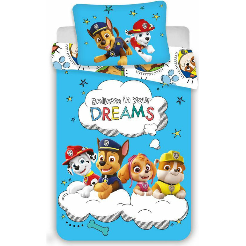 Kokvilnas gultasveļa 100x135 Paw Patrol Paw 0773 blue brigade dogs Dreams spilvendrāna 40x60 bērnu gultai