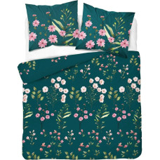 Kokvilnas gultasveļa 220x200 ziedi 3845 B jūras zaļa Cotton 1