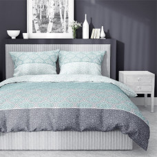 Kokvilnas gultas veļa 140x200 svītras 3841 A ģeometrija piparmētru pelēka Cotton 1