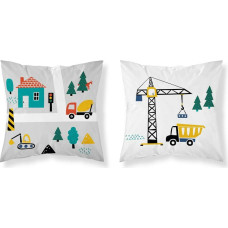 Bērnu kokvilnas spilvendrāna 40x40 City 3613 Pelēka balta māja ekskavators celtnis koki Kids 1