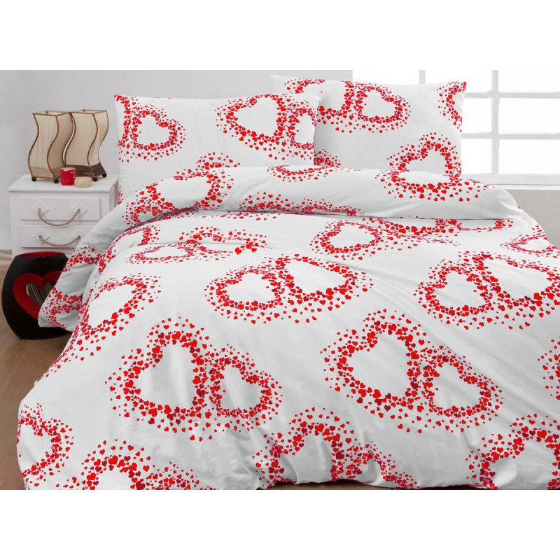 Kokvilnas gultas veļa 160x200 Sarlot baltas sarkanas sirsniņas Love Cottonlove Exclusive 5