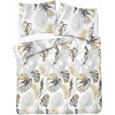 Kokvilnas gultasveļa 180x200 pelēka zelta monstera lapas 4458 B kokvilna 40