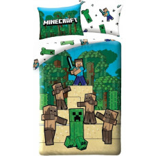 Kokvilnas gultas veļa 140x200 Minecraft spēle zili zaļa spilvendrāna 70x90 bērni 12