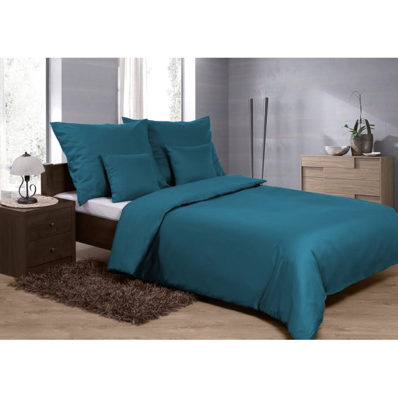 Satīna gultas veļa 140x200 Zelta, tirkīza 37, ar vienkrāsu