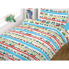 Kokvilnas segas pārvalks 140x200 796E Cars Cars Stripes Blue, divpusējs