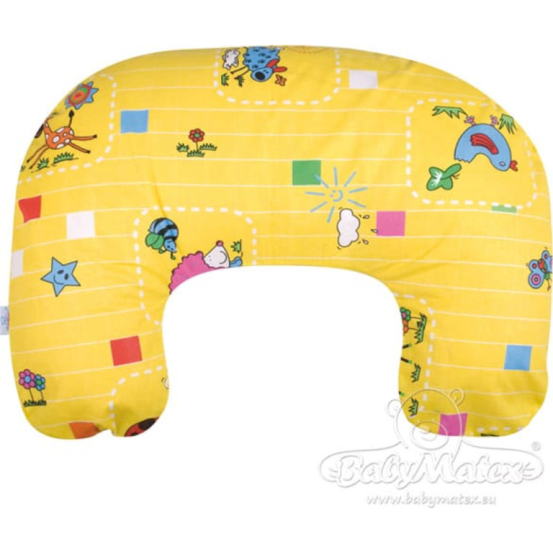 Mini Relax kruasānu pozicionēšanas spilvens 140cm, dzelteni dzīvnieciņi