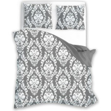 Kokvilnas gultas veļa 160x200 Glamour 005 pelēks balts ornaments 01