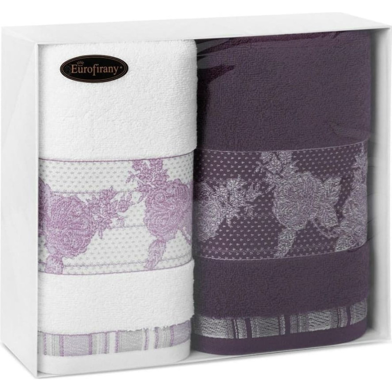 Dvieļu komplekts T/0497 2 gab Isabel 2x70/140 balts violets tumšs dāvanu komplekts 485g/m2
