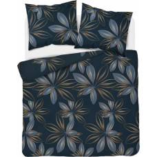 Kokvilnas gultas veļa 180x200 tumši zilas lapas 4567 A Cotton 16
