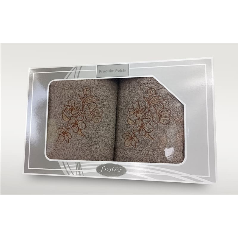 Dvieļu komplekts kastītē 2 gab 50x90 70x140 Dāvanu brūns raksts 1 Frotex