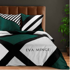 Satīna gultas veļa 220x200 Eva 07 zaļa melna ģeometrija Eva Minge