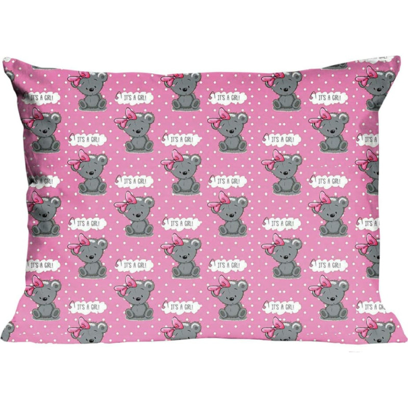 Kokvilnas spilvendrāna 50x60 555K rotaļu lācīši rozā pelēks Kids 24