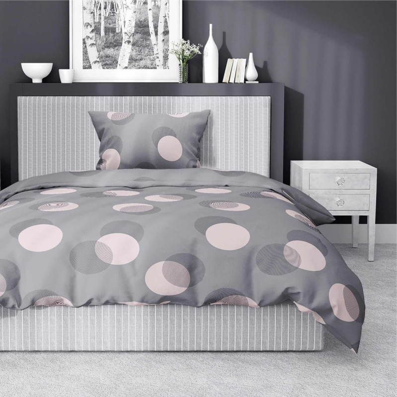 Satīna gultas veļa 140x200 pelēki apļi ar vienu spilvendrānu 4921 B Home Satin 81