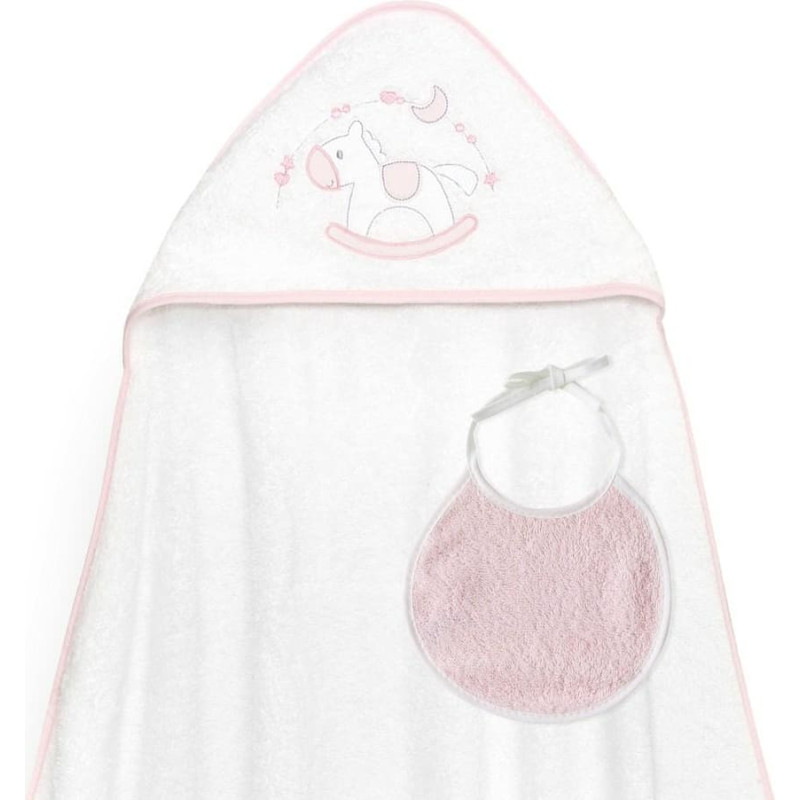 Interbaby Vannas dvielis 100x100 Caballito balts rozā dvielis ar kapuci + priek&scaron;autiņ&scaron;