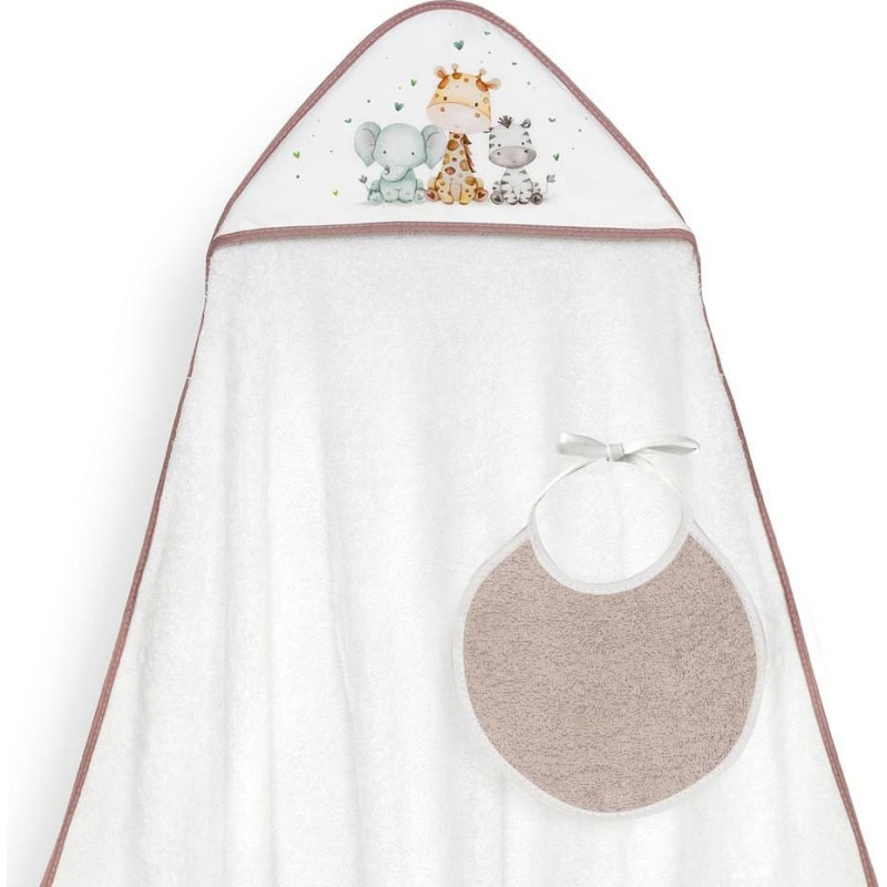 Interbaby Vannas dvielis 100x100 Žirafe balts rozā dvielis ar kapuci + priek&scaron;auti