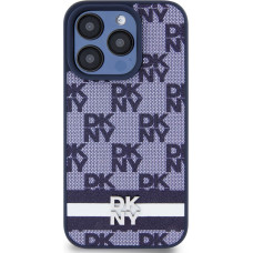 Dkny PU Leather Checkered Pattern and Stripe Case for iPhone 15 Pro Blue