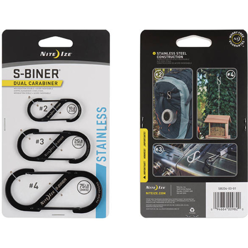 Nite Ize - S-Biner Set #2, #3, #4 - Melns - SB234-03-01