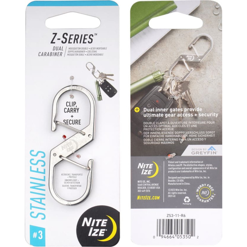 Nite Ize - Z-Series #3 Double Snap Hook - Tērauds - Sudrabs - ZS3-11-R6