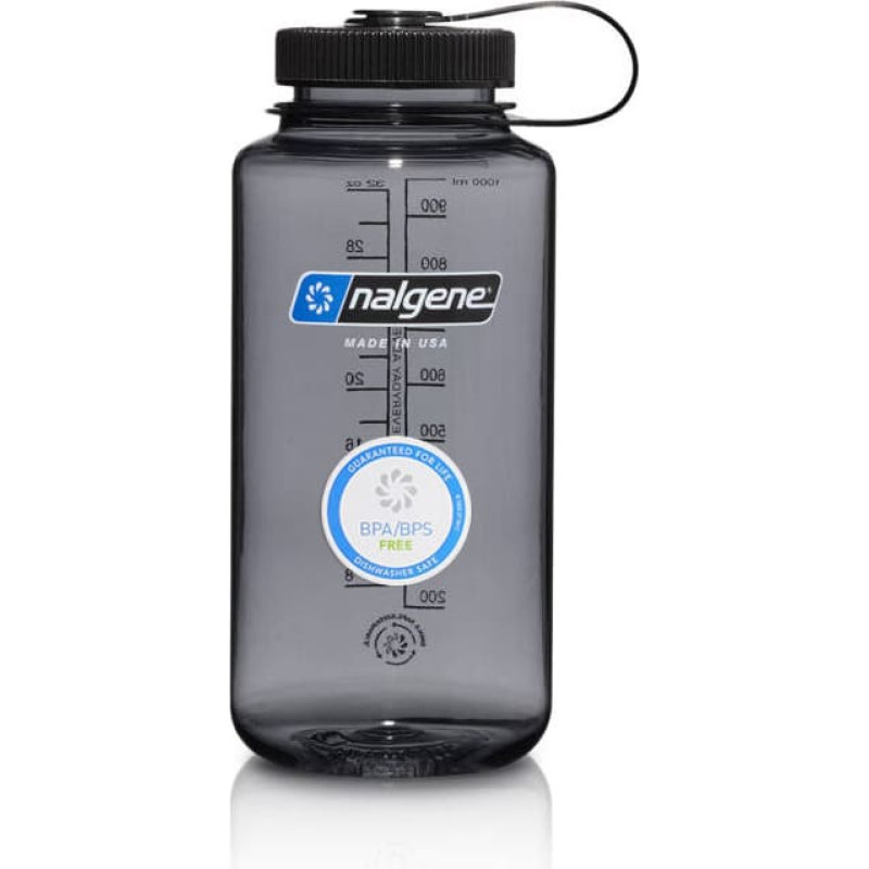 Nalgene - 32 unces platas mutes stiprinājuma pudele - 63&nbsp;mm vāciņ&scaron; - 1,1&nbsp;l - pelēks - 682021-0333