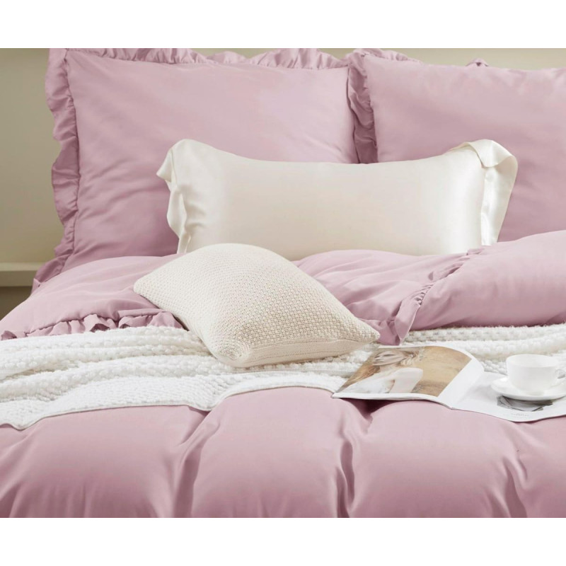 Mikrošķiedras gultas veļa 140x200 Ruffy pūderrozā ar volānu I24