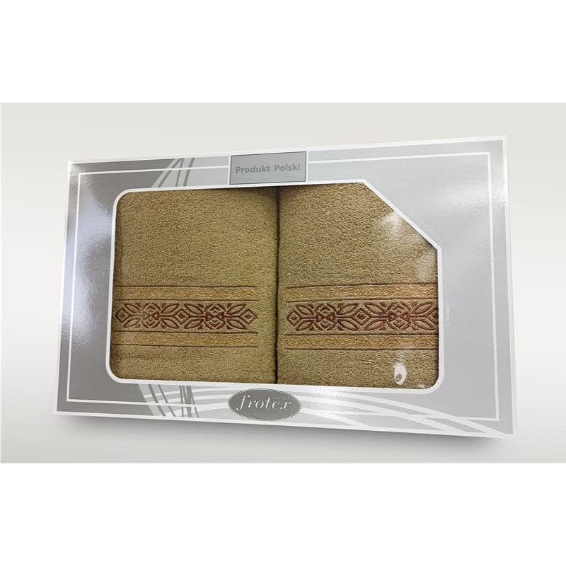 Dvieļu komplekts kastītē 2 gab 50x90 70x140 Gift bēšs raksts 2 Frotex