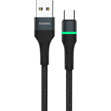 Foneng X79 USB to USB-C cable, LED, braided, 66W, 1m (black)