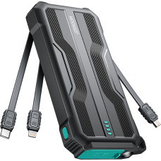 Joyroom Bruņota 10000mAh āra baro&scaron;anas banka ar USB-C microUSB Lightning kabeļiem un lukturīti - melns