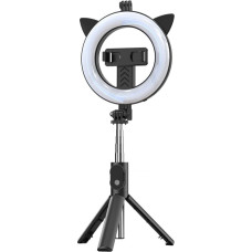 Selfie Stick - with detachable bluetooth remote control, tripod and ring lamp - P20D-4 Black