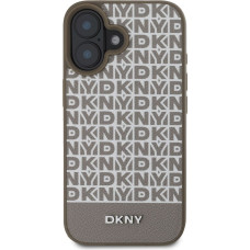 Dkny PU Leather Repeat Pattern Bottom Stripe MagSafe Case for iPhone 16 Brown