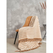 Unia - Cotton Cloud Akrila kokvilnas sega 150x200 2147/3 Pludmales svītras bēšs gultas pārklājs pleds ar bārkstīm SG