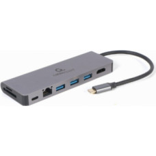 Dokastacija Gembird USB Type-C 5-in-1 multi-port adapter (Hub + HDMI + PD + card reader + LAN)