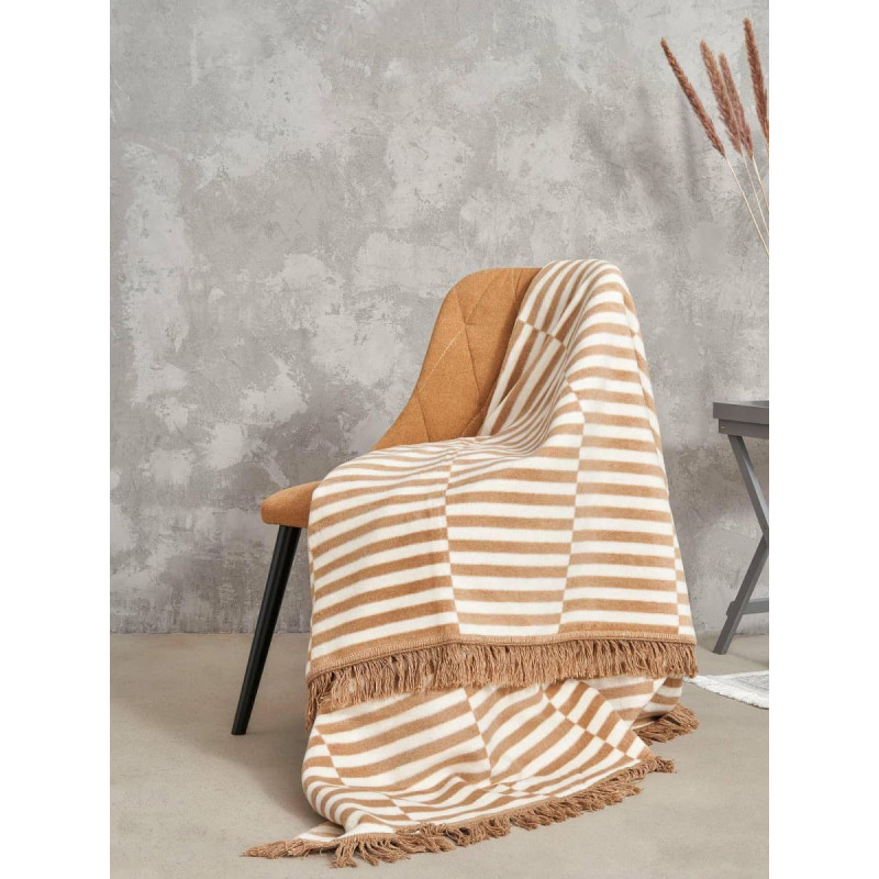 Unia - Cotton Cloud Akrila kokvilnas sega 150x200 2147/3 Pludmales svītras bē&scaron;s gultas pārklājs pleds ar bārkstīm SG