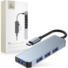 HUB Tech-Protect V1 4in1 USB-C - 3x USB-A 2.0 | USB-A 3.0 - gray