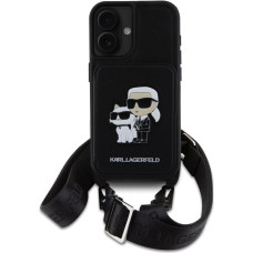 Karl Lagerfeld Saffiano Crossbody Strap Karl and Choupette Case for iPhone 16 Black