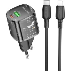 Borofone Wall charger BN17 Sunlight - USB + Type C -  QC 3.0 PD 20W 3A with Type C to Lightning cable black