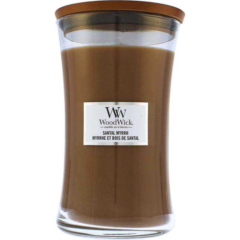 Woodwick Santal Myrrh scented candle with wooden wick 609 g