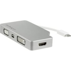 Startech .com USB C Multiport Video Adapter with HDMI, VGA, Mini DisplayPort or DVI, USB Type C Monitor Adapter to HDMI 1.4 or mDP 1.2 (4K), VGA or DVI (1080p), Silver Aluminum Adapter - 4-in-1 USB-C Converter (CDPVGDVHDMDP) - video interface converter - 