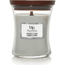 Woodwick Lavender & Cedar scented candle with wooden wick 275 g