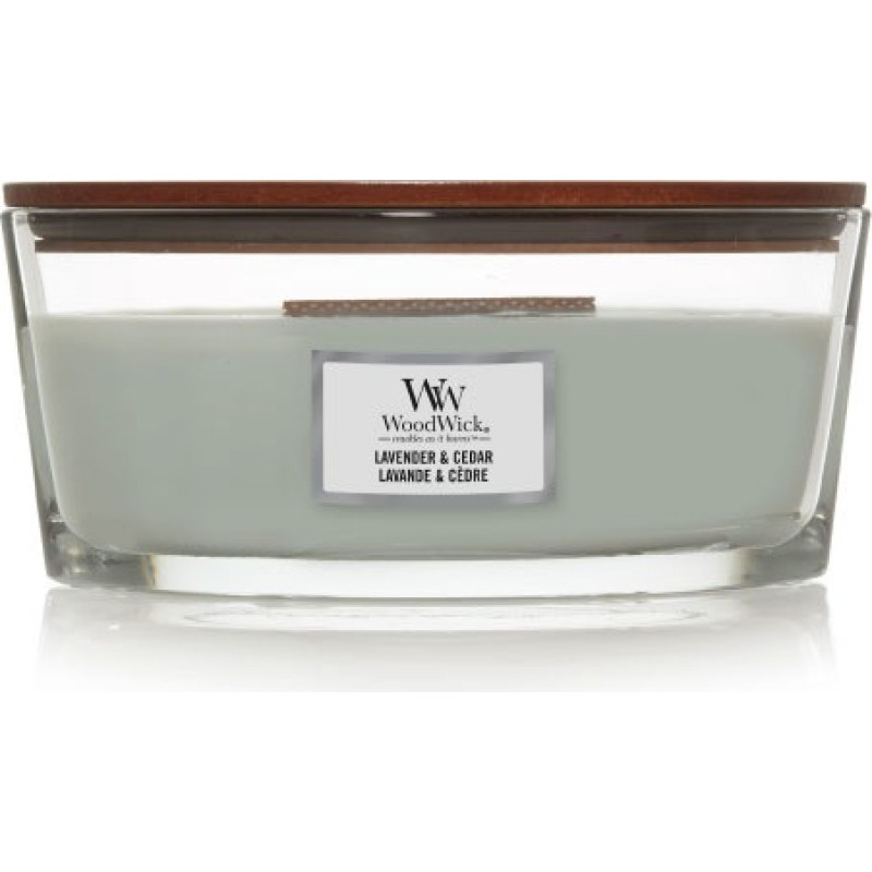 Woodwick Lavender & Cedar scented candle with wooden wick 453,6 g