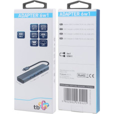 TB Adapter HUB USB C 6in1 - HDMI, USBx3, PD, RJ-45