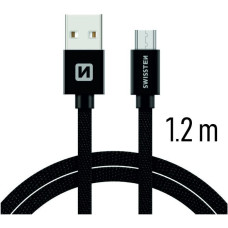 Swissten Textile Quick Charge Universāls Micro USB Datu un Uzlādes Kabelis 1.2m Melns