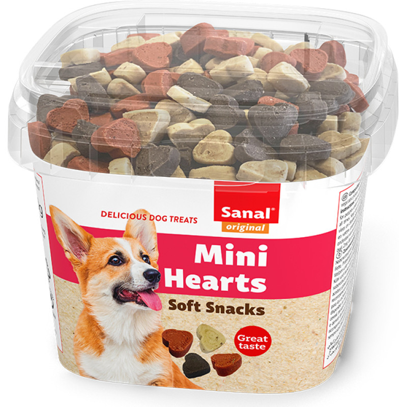 Sanal (Nl) Sanal Mini Hearts (1cm), 100g - mīkstie gardumi ar liellopu, jēru, vistu un lasi