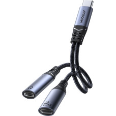 Joyroom 2in1 adaptera lādētājs + austiņas USB-C līdz 2x USB-C Black